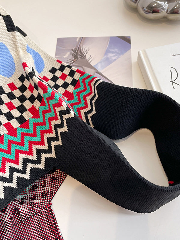Checkerboard Striped Woven Handbag Bags