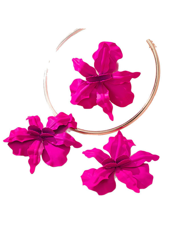 Flower Shape Necklaces Accessories + Drop Earrings