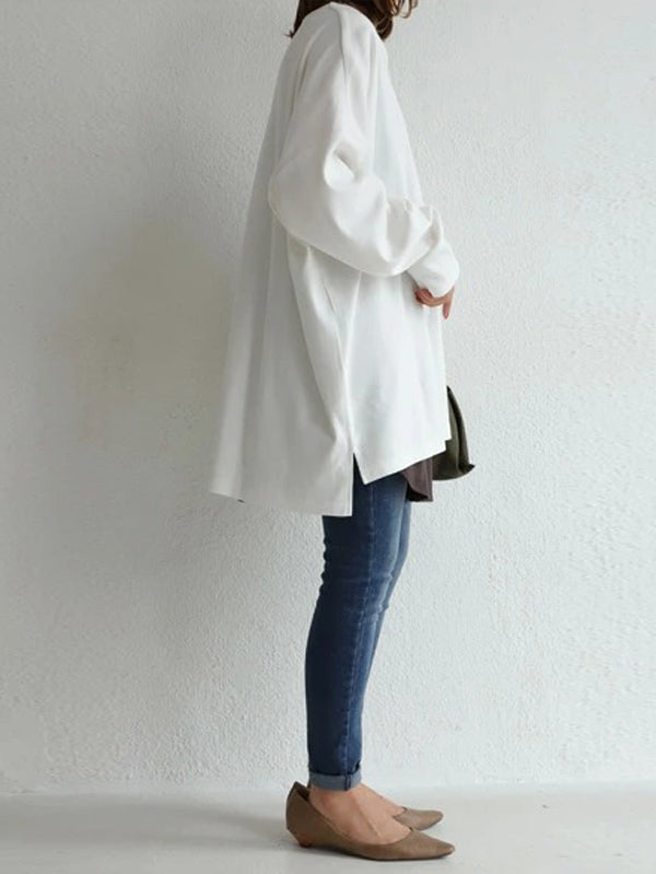 Solid Color Simple V-Neck High-Low Long Sleeve T-Shirts