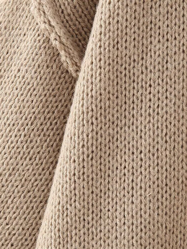 Buttoned Split-Joint Loose Puff Sleeves Round-neck Cardigan Tops