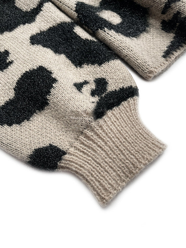 Contrast Color Leopard Print Long Sleeves Loose Cardigan Tops