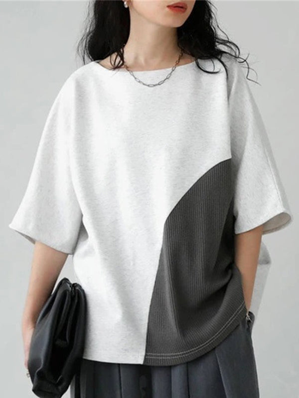 Contrast Color Batwing Sleeves Half Sleeves Round-neck T-Shirts Tops