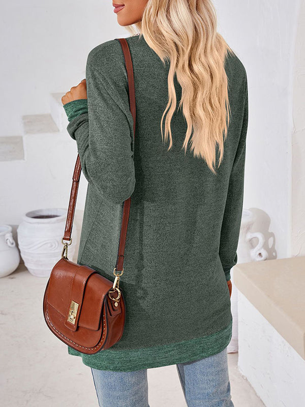Hollow Split-Joint Split-Side Long Sleeves Loose V-Neck T-Shirts Tops