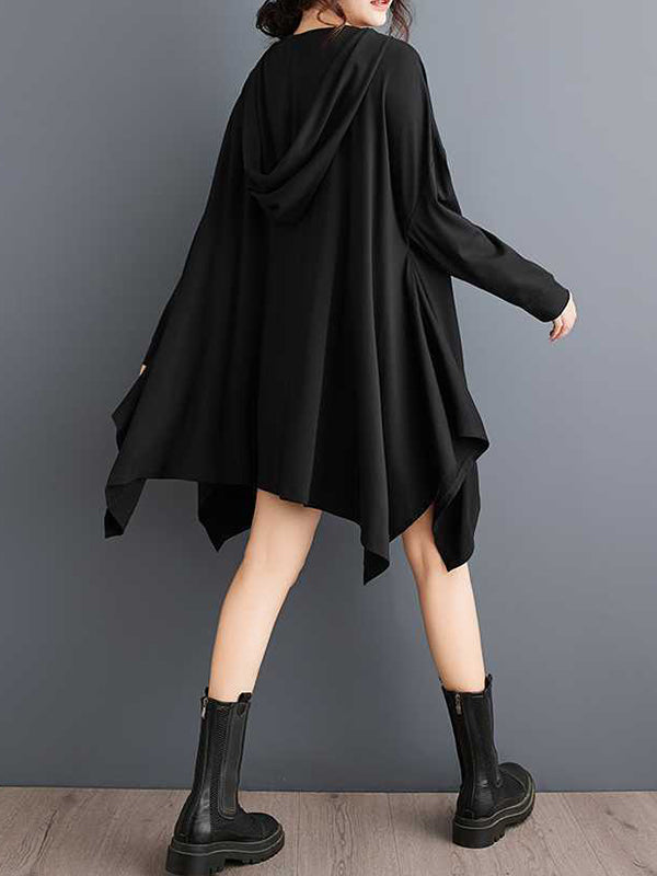 Pockets Solid Color Batwing Sleeves Hooded Hoodies Tops