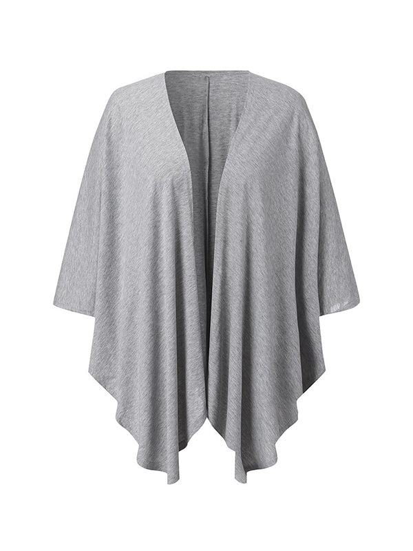 Solid Color Batwing Sleeves Loose Collarless Cardigan Tops