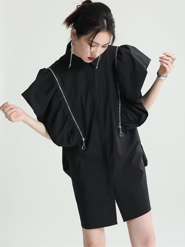 Original Solid Color Detachable Falbala Black Mini Dress