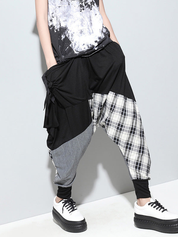 Loose Plaid Split-joint Harem Pants