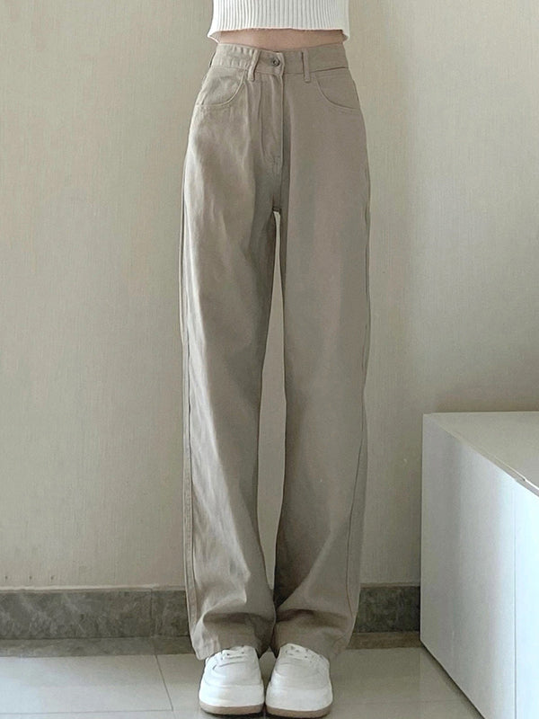 Casual High Waisted Solid Color Wide Leg Pants