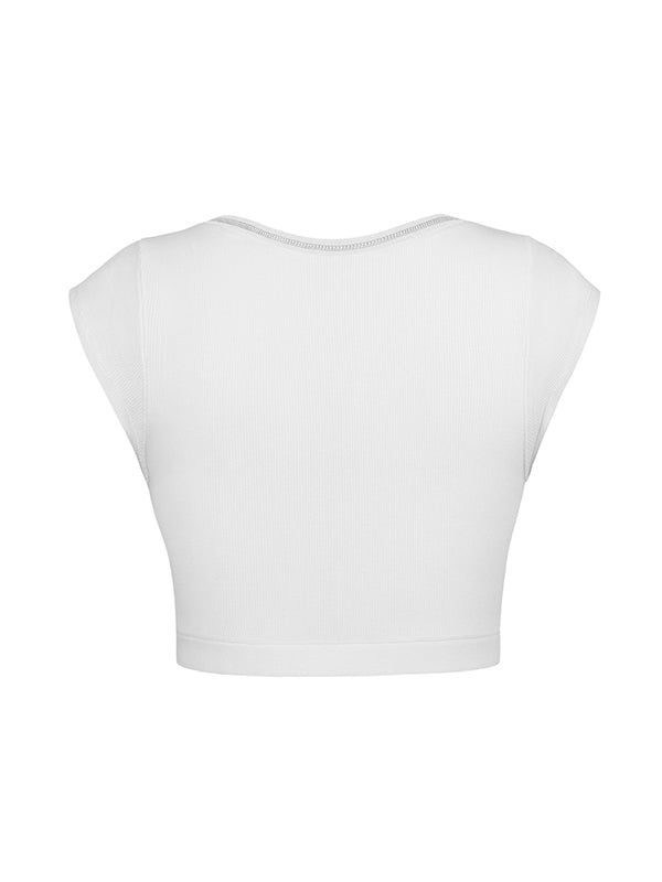Split-Joint Cap Sleeve Skinny Deep V-Neck Vest Top