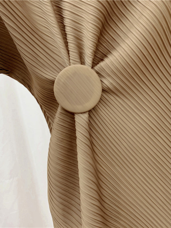 Pleated Solid Color Half Sleeves Irregular Clipping Round-Neck Midi Dresses