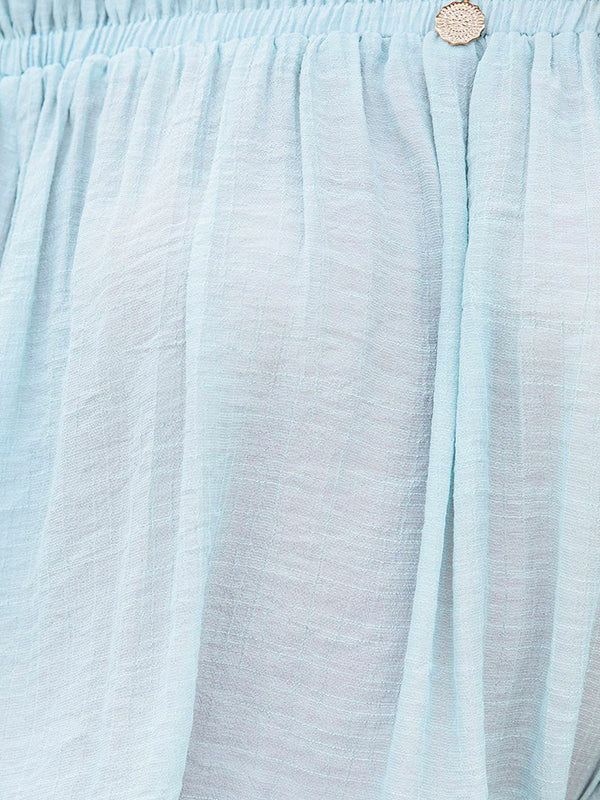 Urban Solid Color Pleated Puff Sleeves Off-The-Shoulder Blouse