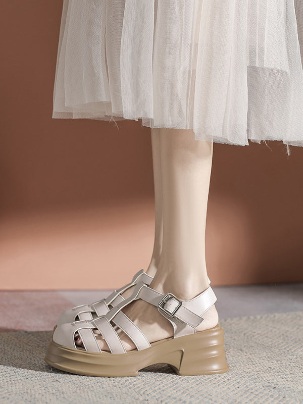 Hollow Round-Toe Sandals Platform Shoes Gladiators