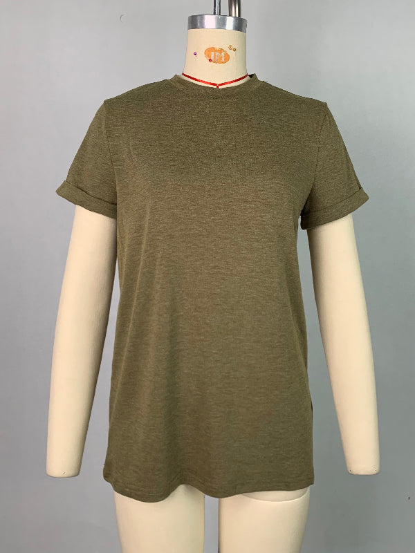 Solid Color Short Sleeves Round-neck T-Shirts Tops