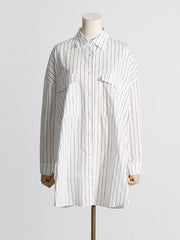 Buttoned Pockets Striped Long Sleeves Loose Lapel Blouses&shirts Tops