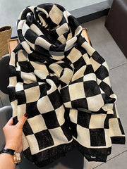 Simple Contrast Color Plaid Printed Scarf