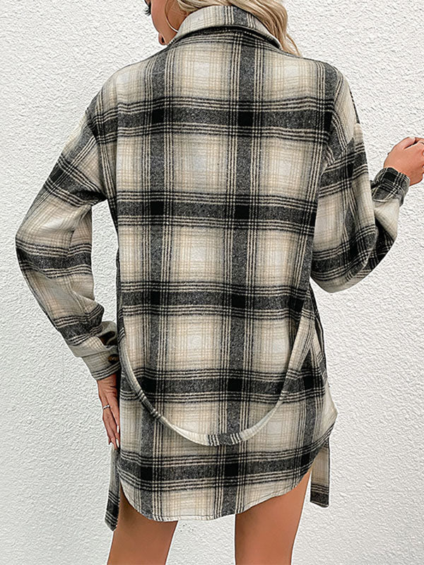 Pleated Pockets Split-Joint Tied Waist Long Sleeves Loose Lapel Blouses&Shirts Tops