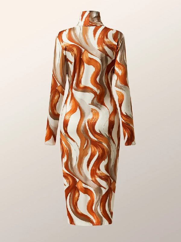 Printed High-low Long Sleeves High-neck T-Shirts Tops