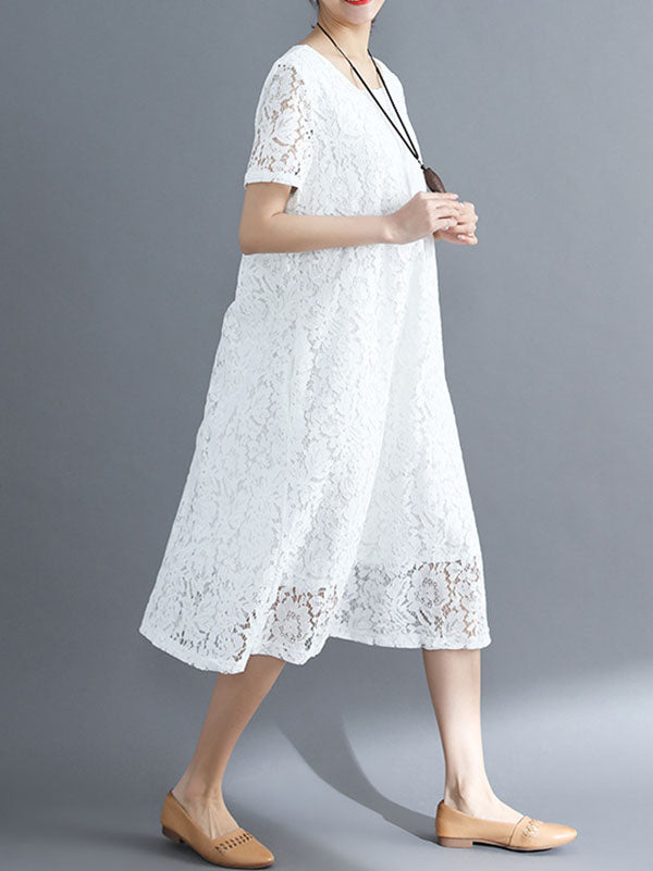 Embroidered Hollow Solid Dress
