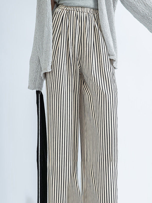 Split-Joint Striped High Waisted Loose Trousers Pants