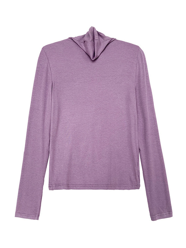 Simple 6 Colors Heaps Collar Long Sleeves Knitting T-Shirt Top