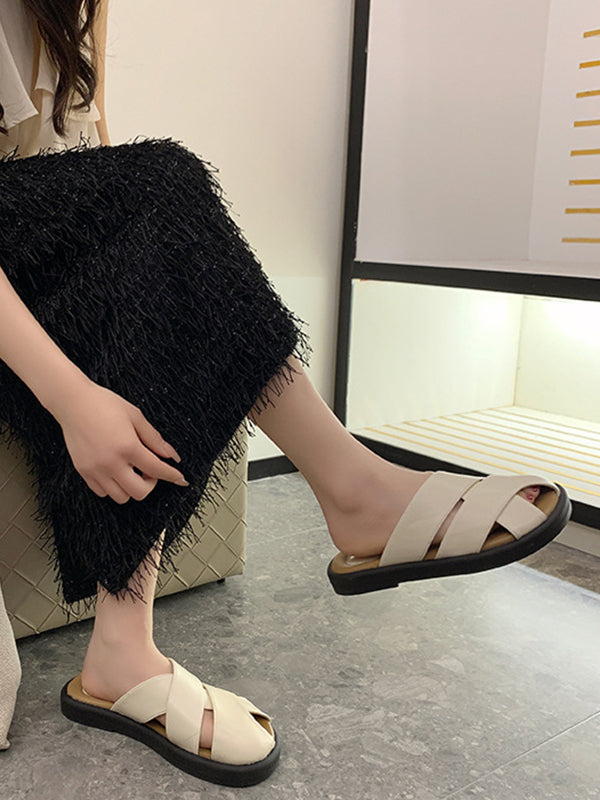 Hollow Round-Toe Split-Joint Slippers&Mules
