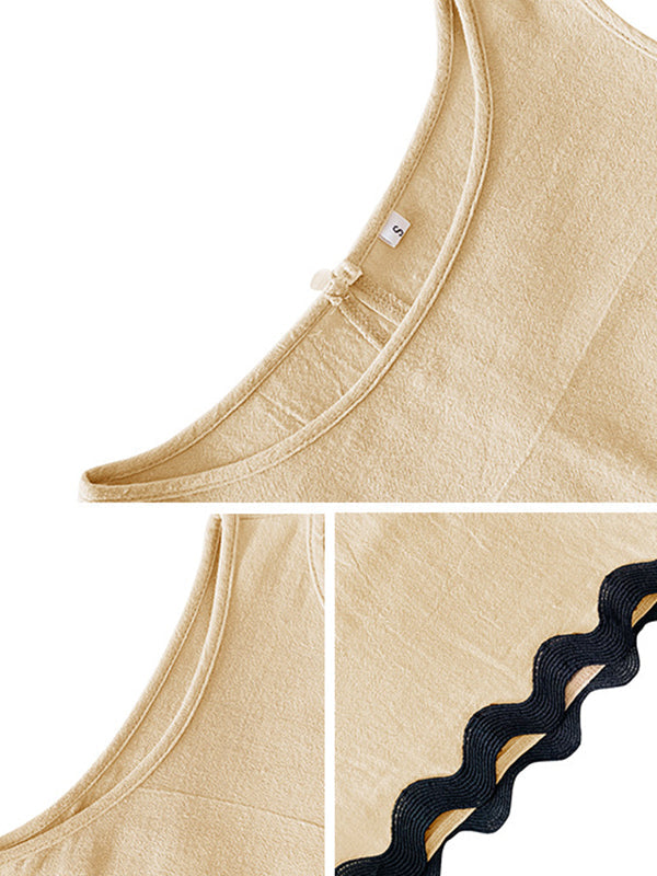 Loose Sleeveless Split-Joint Round-neck Vest + Wide Leg Shorts Two Pieces Set