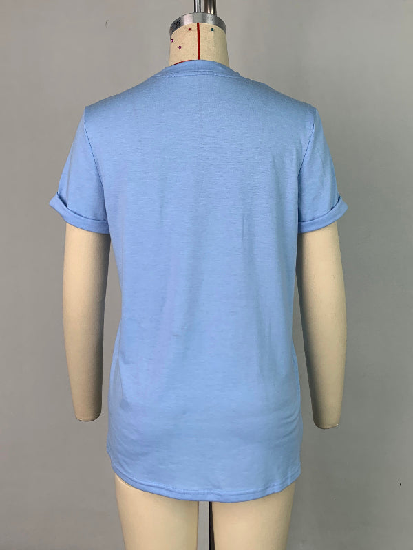 Solid Color Short Sleeves Round-neck T-Shirts Tops