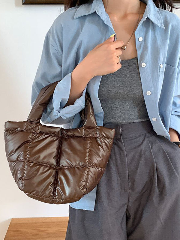 Solid Color Split-Joint Padded Tote Bags Handbags