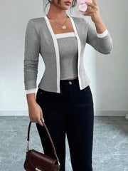 Solid Color Split-Joint Long Sleeves Collarless Two Pieces Set