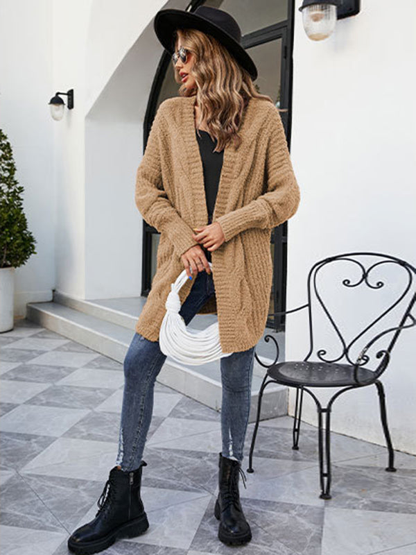 Casual Batwing Sleeves Loose Solid Color Cardigan Tops