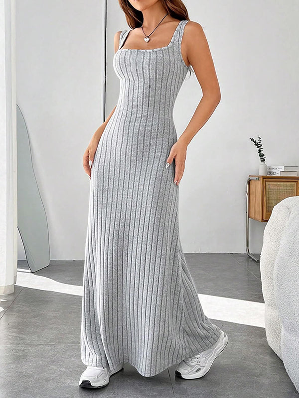 Solid Color A-Line Loose Spaghetti-Neck Maxi Dresses