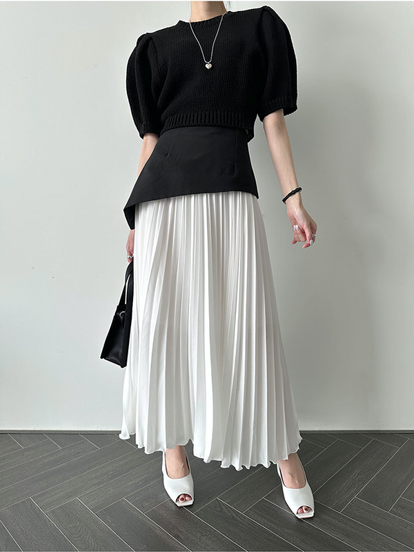 Contrast Color Pleated Split-Joint A-Line Loose Skirts Bottoms
