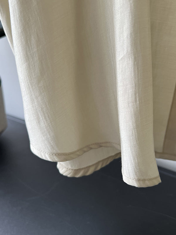 Loose Solid Color Long Sleeves Blouse + Pleated Shorts Two Pieces Set