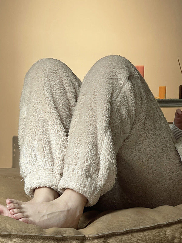 Casual Loose Velvet Thickened Keep Warm Solid Color Pants