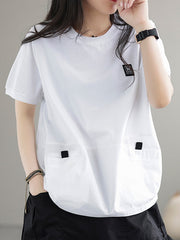 Split-Joint Loose Short Sleeves Round-Neck T-Shirts Tops
