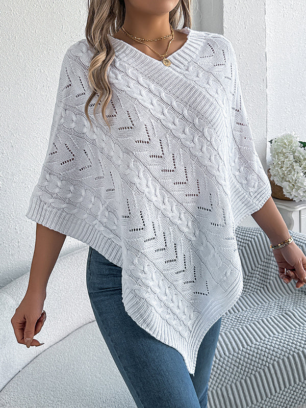 Solid Color Half Sleeves Loose V-neck Cape