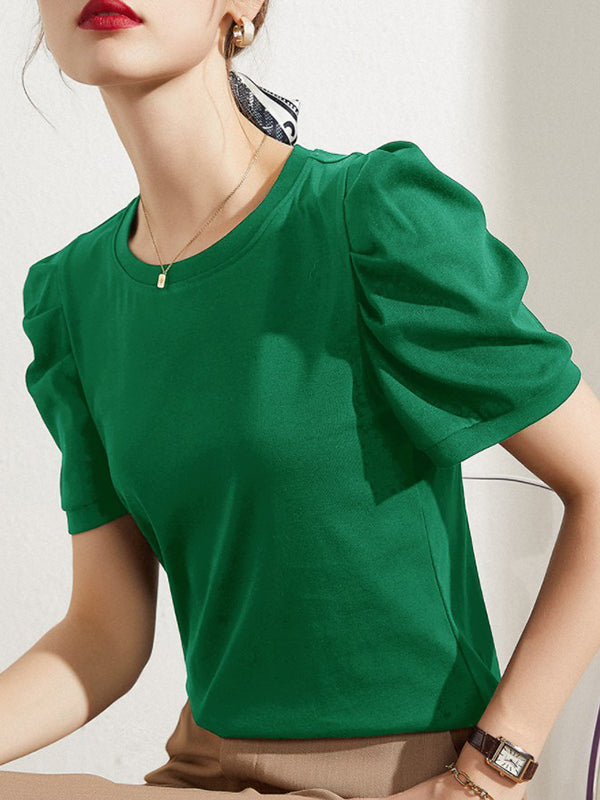 Original Simple Loose Solid Color Puff Sleeves T-Shirt Top