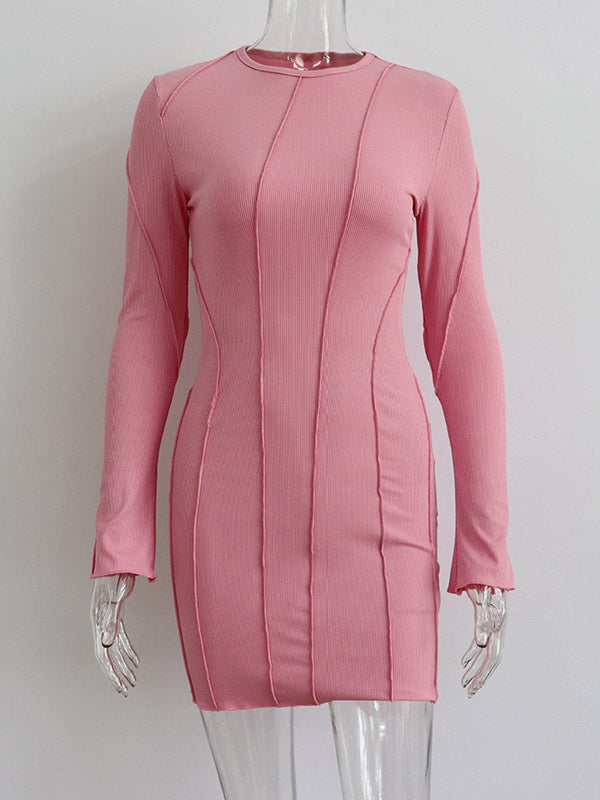 Contrast Color Bodycon High Waisted Round-Neck Mini Dresses