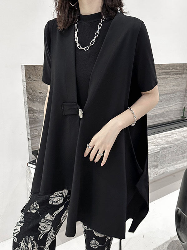 Buttoned High-Low Loose V-Neck Vest Outerwear