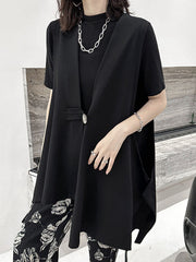 Buttoned High-Low Loose V-Neck Vest Outerwear