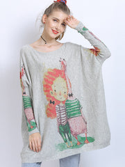 Urban Loose Batwing Sleeves Cartoon Printed Pullover