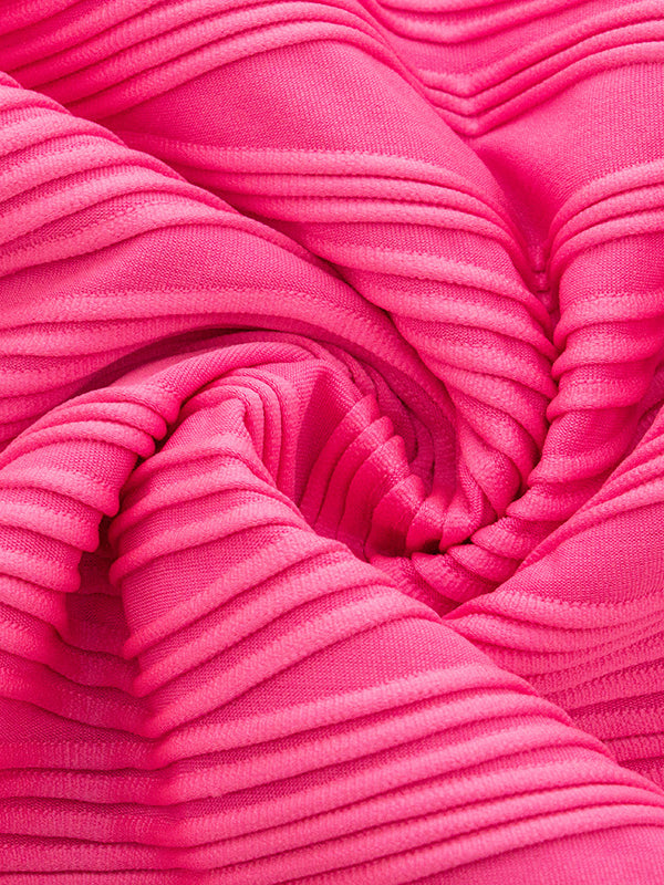 Pleated Solid Color Split-Joint Bodycon Long Sleeves Round-Neck Mini Dresses