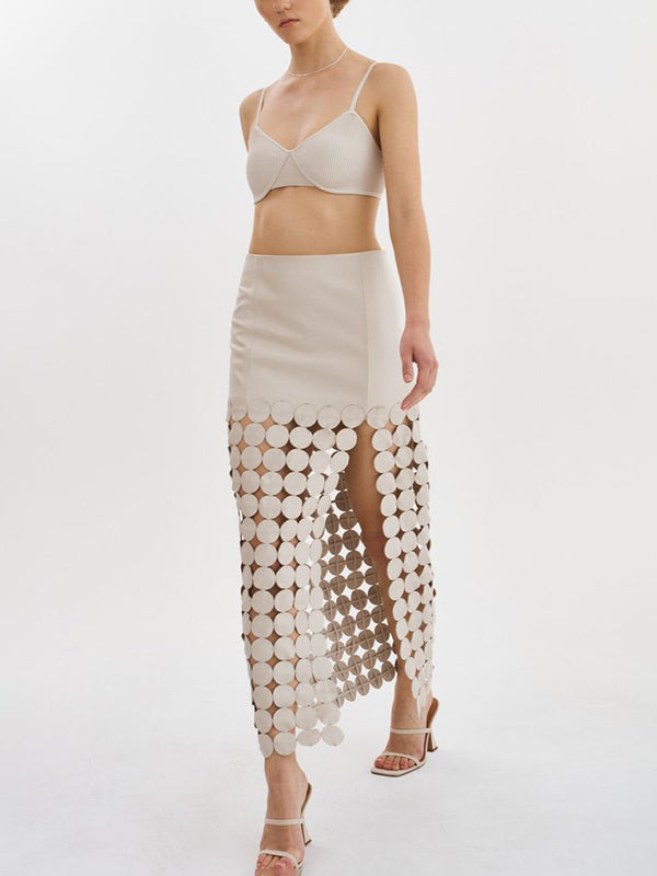 Polka-Dot Solid Color Split-Joint Split-Side Zipper A-Line Loose Skirts Bottoms