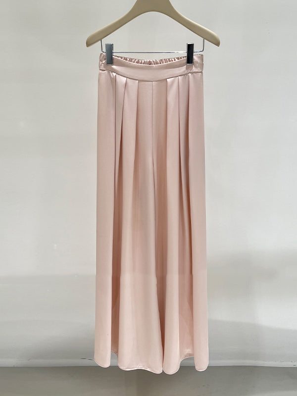 Elasticity Pleated Solid Color High Waisted Wide Leg Trousers Pants