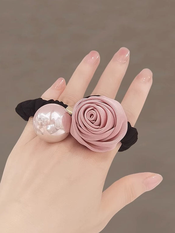 Beaded Elasticity Flower Shape Pleated Shiny Ponytailholder Hairtie Hairbobble Hair Accessories