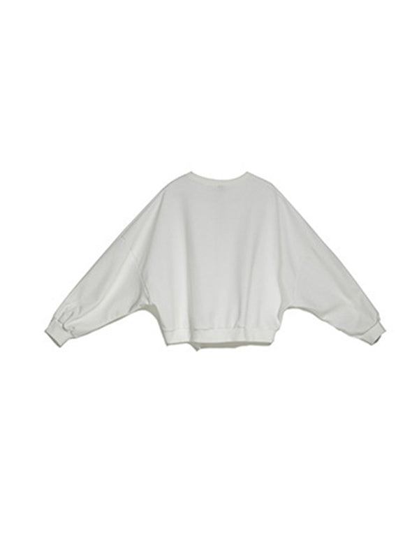 Batwing Sleeves Irregularity Solid Color Round-Neck Sweatshirt Tops