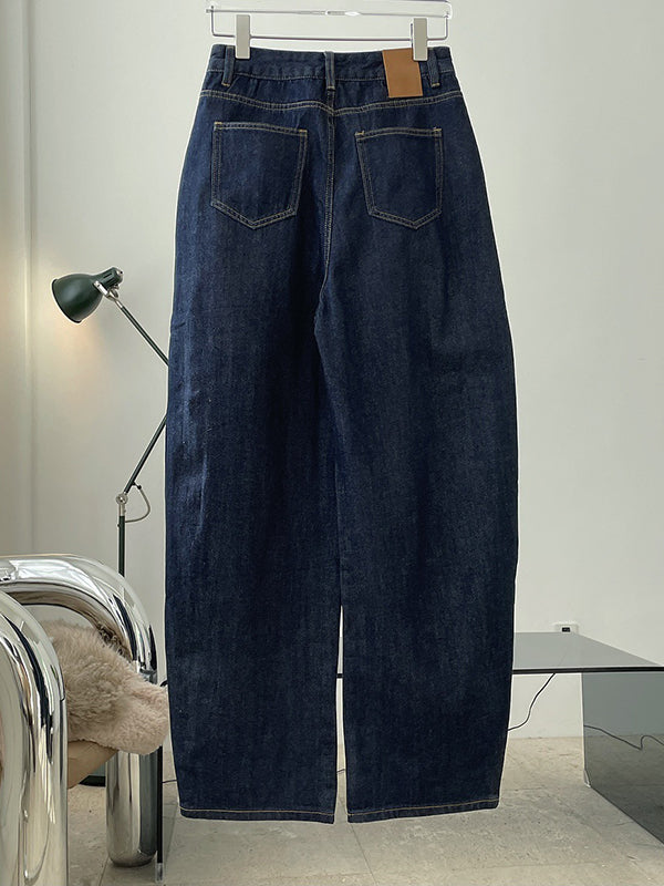 Casual Loose Wide Leg Solid Color Jean Pants Bottoms