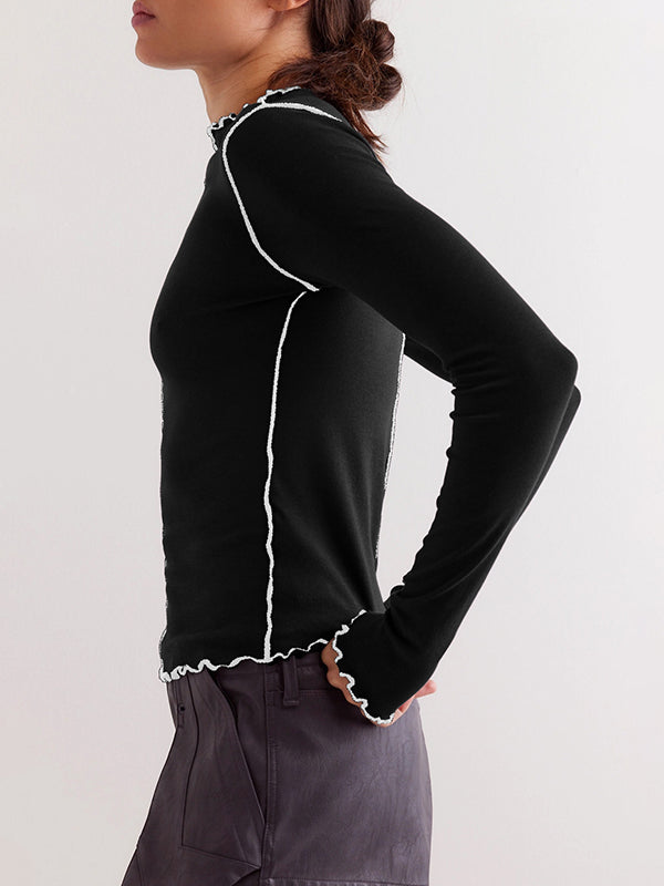 Solid Color Long Sleeves Skinny Round-Neck T-Shirts