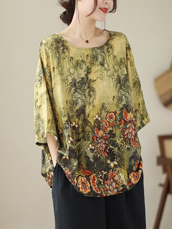 Printed Loose Short Sleeves Round-Neck T-Shirts Tops