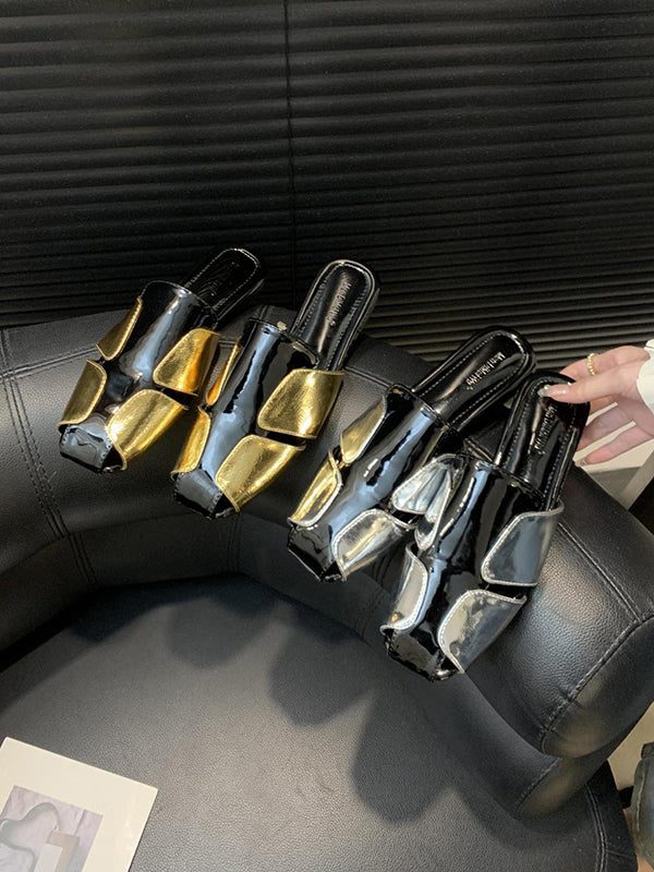 Contrast Color Hollow Split-Joint Square-Toe Slippers&Mules Sandals